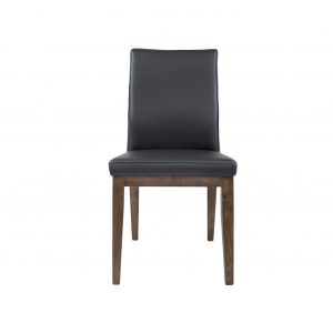 Lena Dining Chair in Black Leather with Walnut legs
