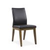 Lena Dining Chair in Black Leather, Walnut Legs, Angle