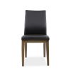 Lena Dining Chair in Black Leather, Walnut Legs, Front