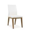 Lena Dining Chair in White Leather, Walnut Legs, Angle