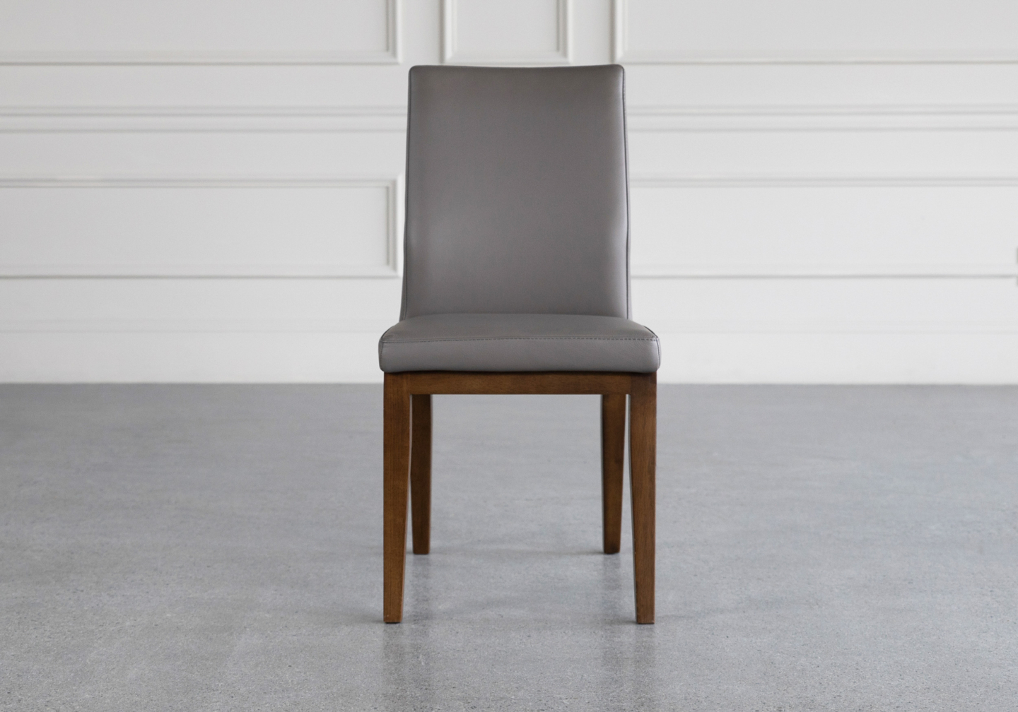 lena leather dining chair light grey walnut front