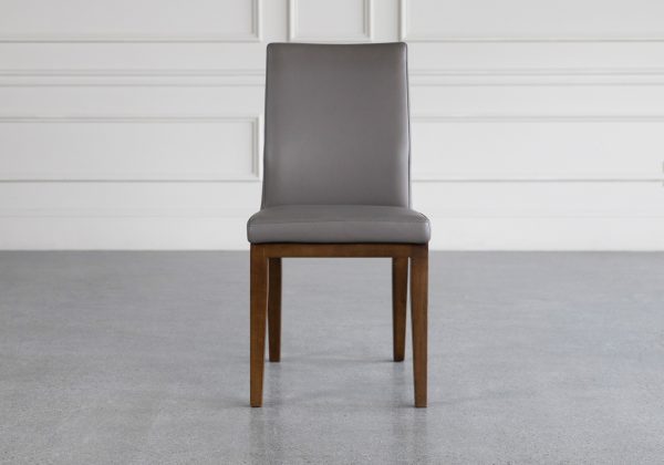 Grey dining chairs discount with walnut legs