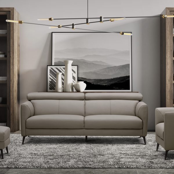Marki Sofa in Grey M8 Leather in Living Room