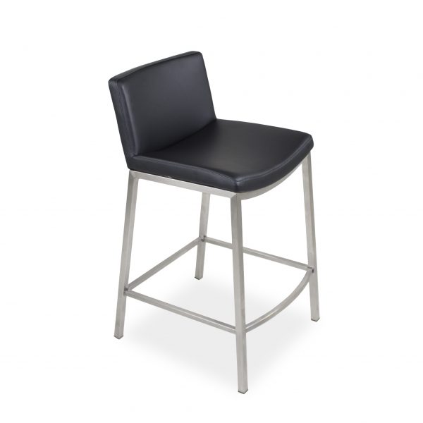 York Counter Stool in Black Vinyl on Angle