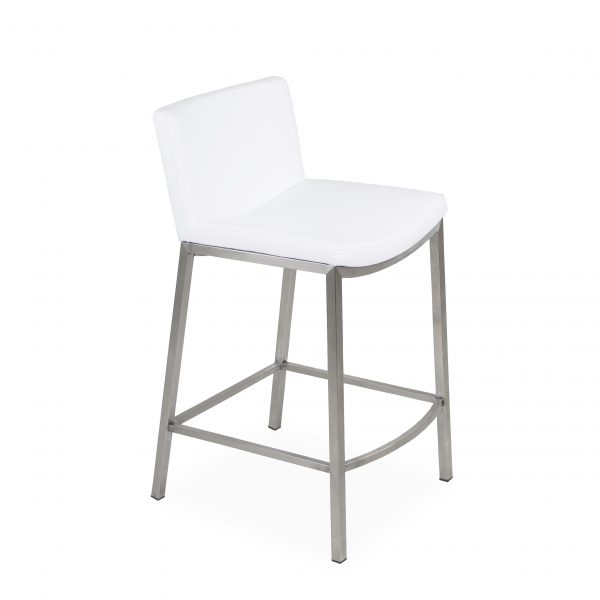 York Counter Stool in White Vinyl on Angle