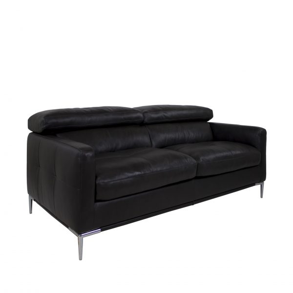 Malmo Loveseat, Black Leather, Angle