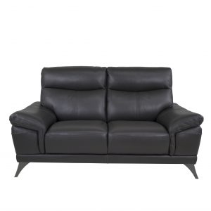 Florina Loveseat in Dark Grey Leather, Front
