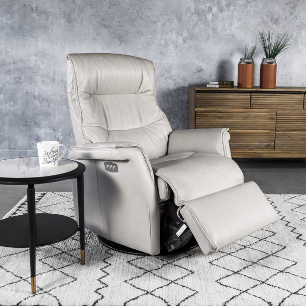 IMG Chelsea RMS Recliner in Cinder Leather, Angle, Recliner Out