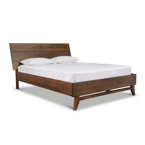 Wood Castle Montano Bed in Walnut Stain, Angle with Mattress