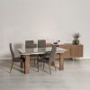 Potrero Dining Table with White Ceramic Top and Walnut Legs on Display