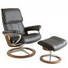 Stressless Admiral Signature Recliner in Paloma Black with a New Walnut Base and Ottoman