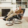 Stressless Admiral Signature Recliner in Paloma Black with a New Walnut Base and Ottoman