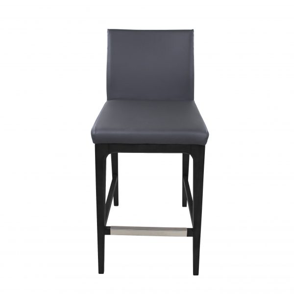 Dexter Counter Stool in Grey Leather, Wenge, Front