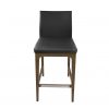 Dexter Counter Stool in Black Leather, Walnut, Front