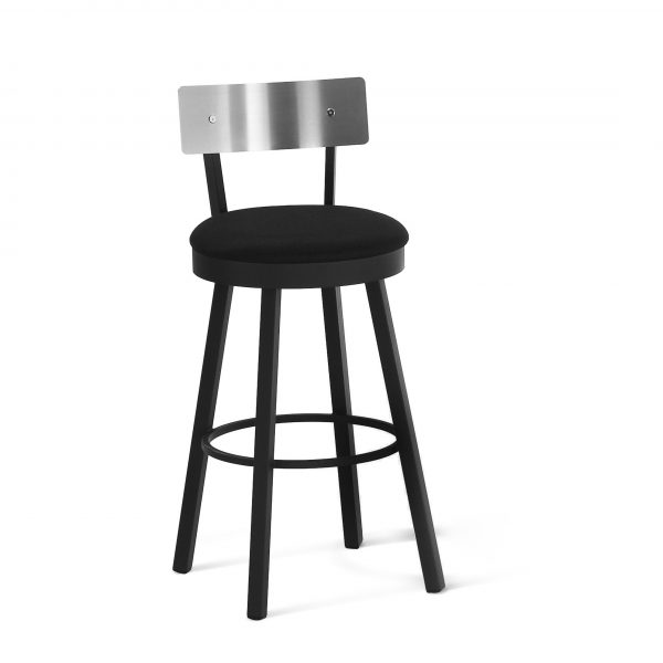 Amisco Lauren Swivel Counter Stool, Stainless Backrest, Black Fabric