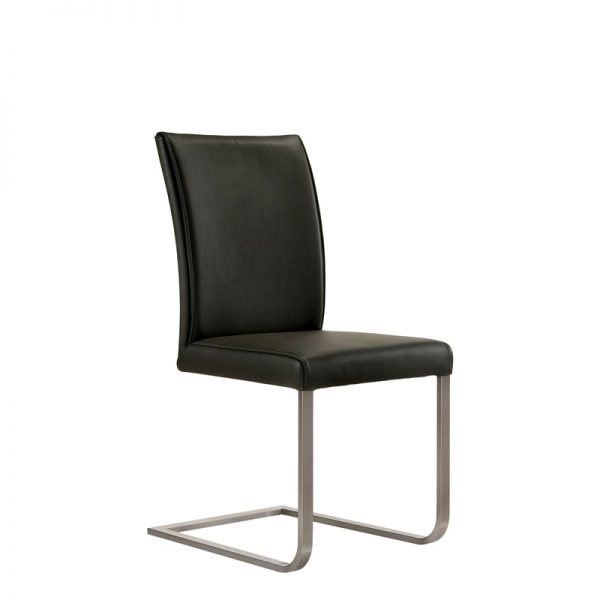 Cora Dining Chair in Black Leather, Angle