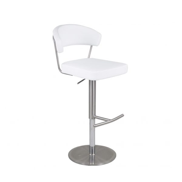 Russ Counter Stool in White Vinyl, Side