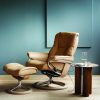 Stressless Mayfair Signature Recliner and Ottoman with an Oak Base, Living Room