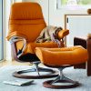 Stressless Sunrise Signature Recliner and Ottoman with a Walnut Base