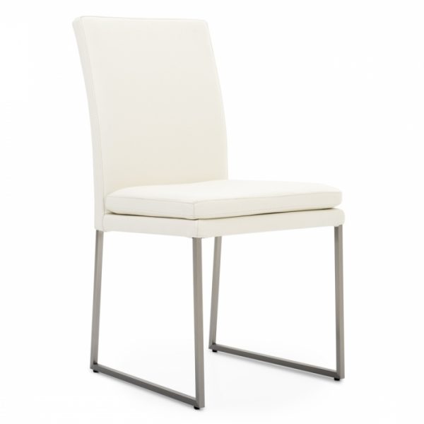 Tess Dining Chair in White Leather, Angle