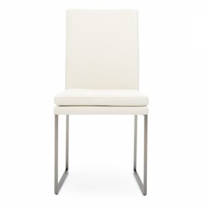 Tess Dining Chair in White Leather, Front