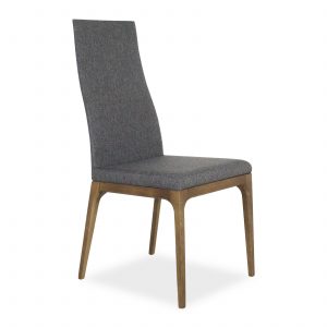 Victoria Dining Chair in Light Grey Fabric with Walnut, Angle Front