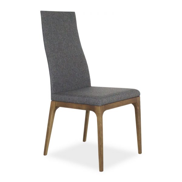 Victoria Dining Chair in Light Grey Fabric with Walnut, Angle Front