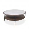 Caleb Round Coffee Table in Walnut with White Ceramic Top, Straight