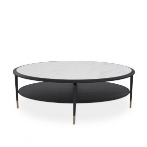 Caleb Oval Coffee Table in Wenge and White Ceramic, Straight