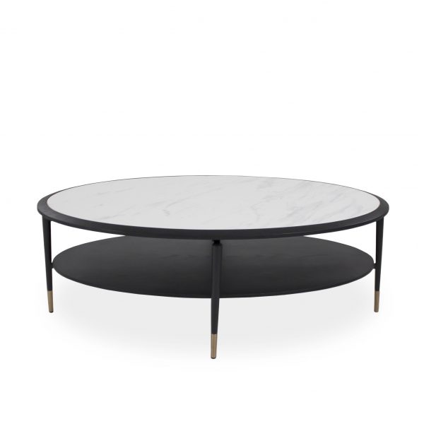 Caleb Oval Coffee Table in Wenge and White Ceramic, Straight