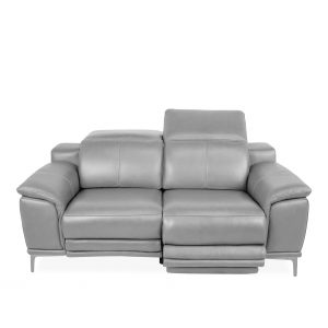 Camilla Loveseat in New Club Silver Grey Leather, Reclined, Front