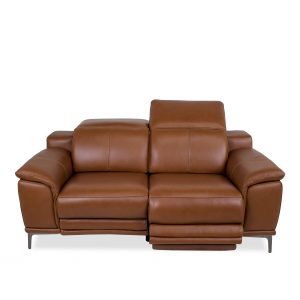 Camilla Loveseat in New Club Warm Brown Leather, Reclined, Front