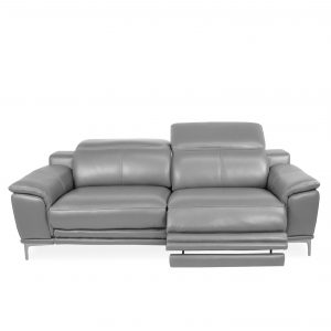 Camilla Sofa in New Club Silver Grey Leather, Reclined, Front