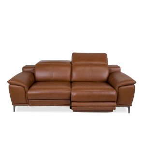 Camilla Sofa in New Club Warm Brown Leather, Reclined, Front