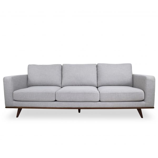 Freeman Sofa in Platinum Fabric and a Walnut Base, Front