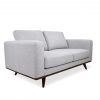 Freeman Loveseat in Platinum Fabric and a Walnut Base, Angle