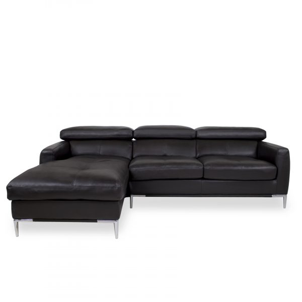 Malmo Sectional in Black Leather, Sectional Left