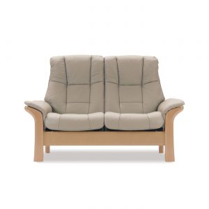 Stressless Windsor High Back Loveseat in Paloma Light Grey and Oak