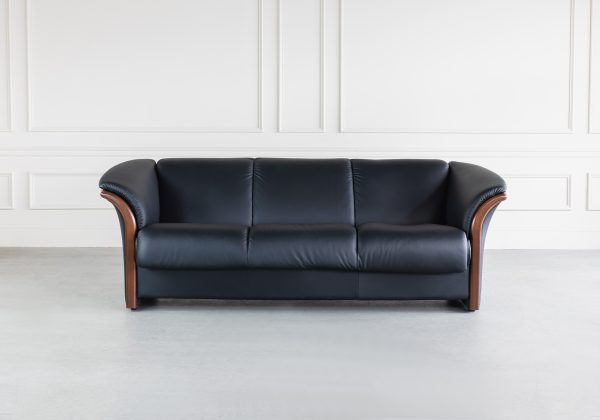 Ekornes Manhatten Sofa in Paloma Black and Walnut, Front, Featured