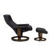 Stressless Dover Classic Recliner and Ottoman in Paloma Black Leather with a New Walnut Wood Base, Reclined