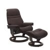 Stressless Sunrise Classic Recliner and Ottoman in Paloma Chocolate with a Wenge Base