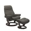 Stressless Sunrise Classic Recliner and Ottoman in Paloma Metal Grey with a Wenge Base