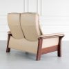 Stressless Windsor Loveseat in Paloma Sand and Walnut, Angle