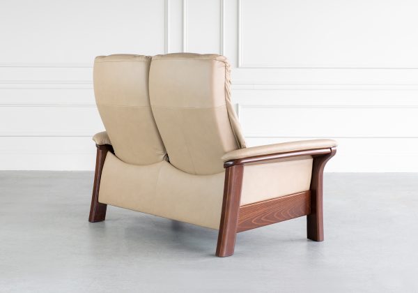 Stressless Windsor Loveseat in Paloma Sand and Walnut, Angle