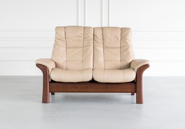 Stressless Windsor Loveseat in Paloma Sand and Walnut, Front