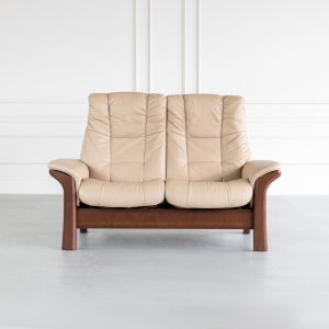 Stressless Windsor Loveseat in Paloma Sand and Walnut, Front, Featured