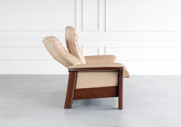 Stressless Windsor Loveseat in Paloma Sand and Walnut, Side