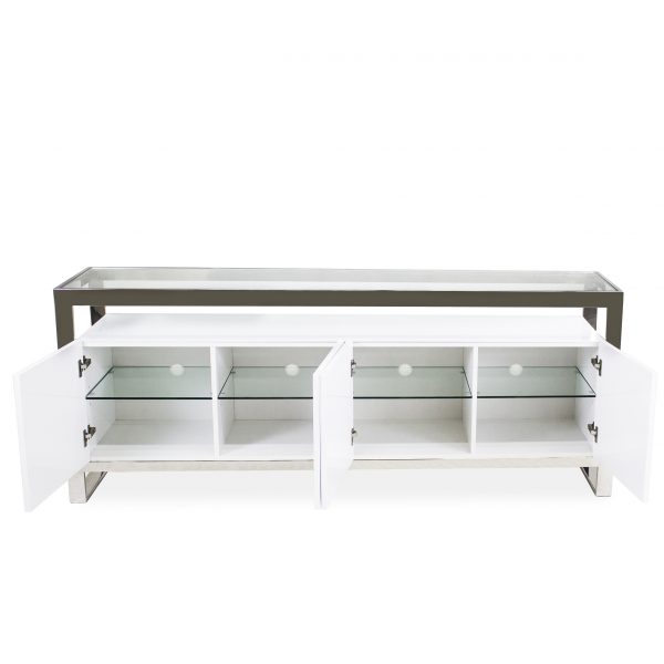 Miami Sideboard in White Lacquer, Open Doors