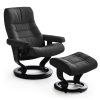 Stressless Opal Classic Recliner and Ottoman in Paloma Black with a Black Base