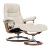 Stressless Opal Signature Recliner and Ottoman in Paloma Light Grey with a New Walnut Wood Base